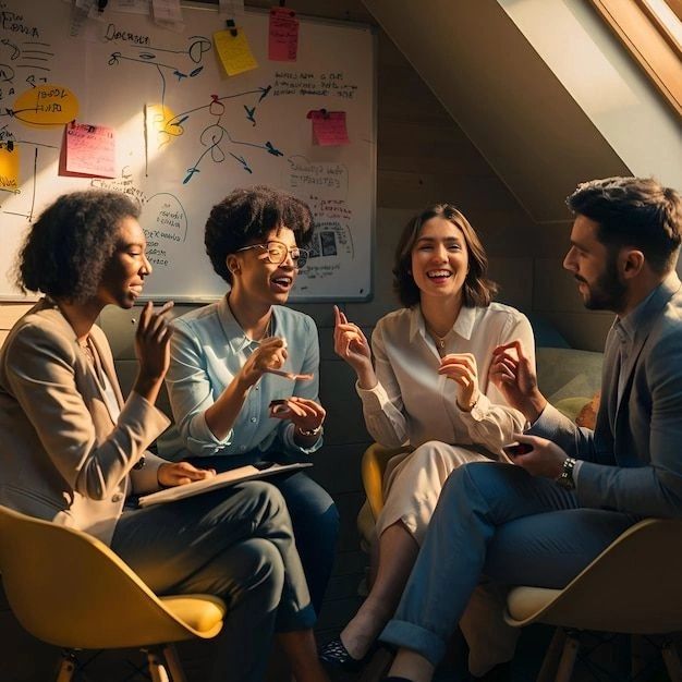 Illustration of colleagues participating in a guided active break in a bright office setting